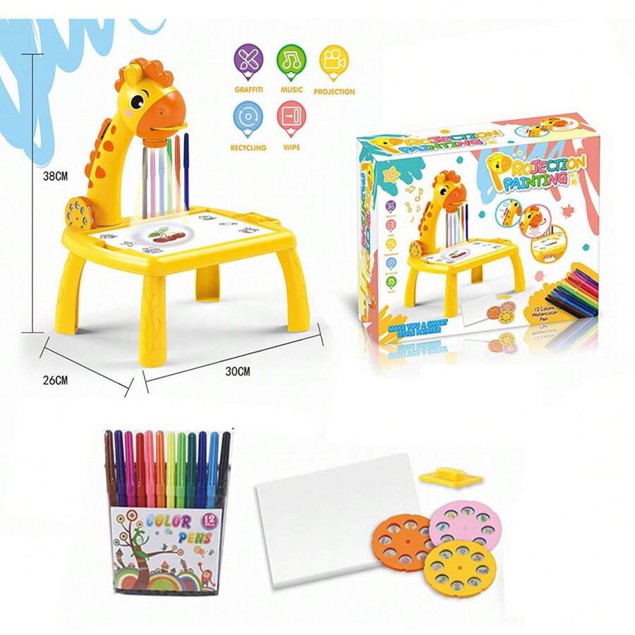 Kids Learning & Painting Projector With Drawing Board, Markers & Drawing & Music Table Toy (Large Size)