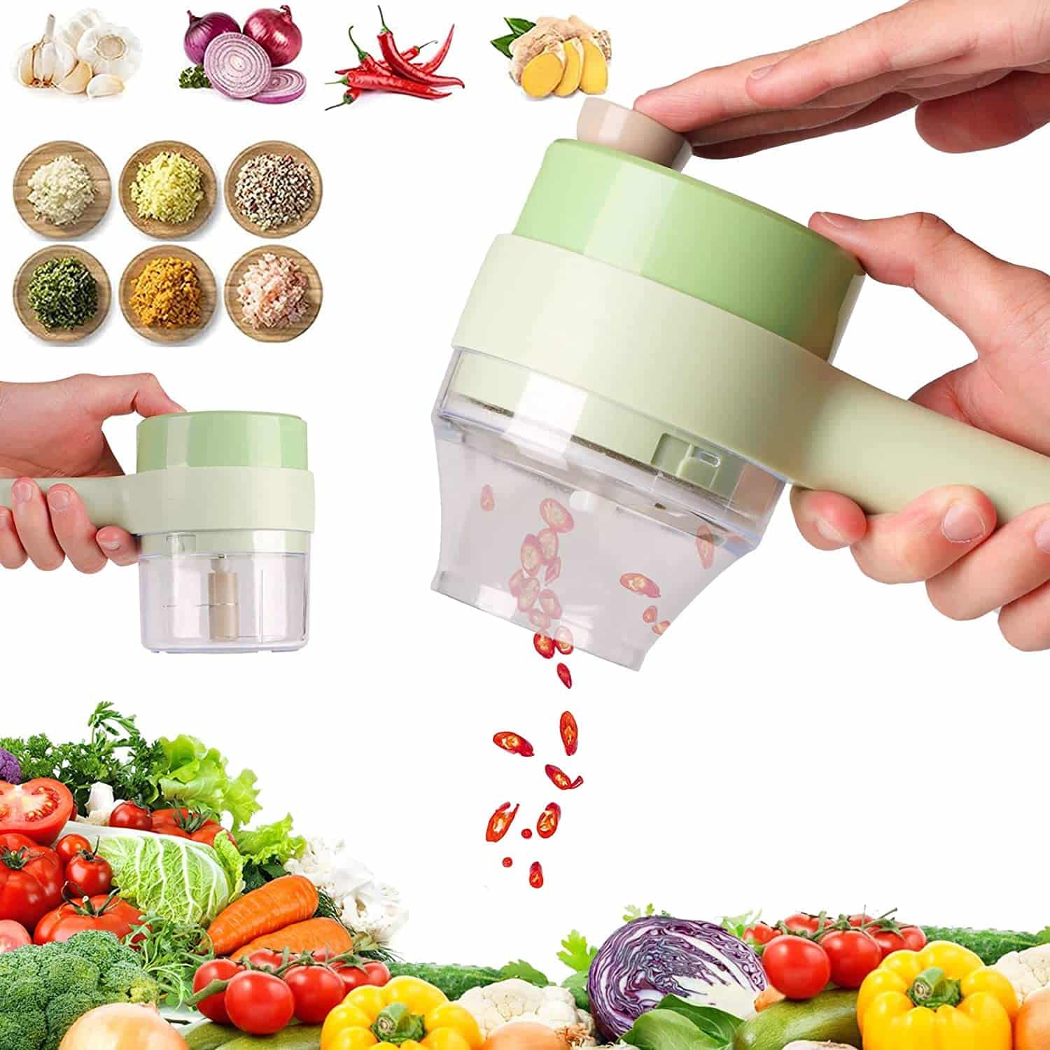 4 in 1 Electric Handheld Cooking Hammer Vegetable Cutter Set Electric Food Chopper Multifunction Vegetable Fruit Slicer