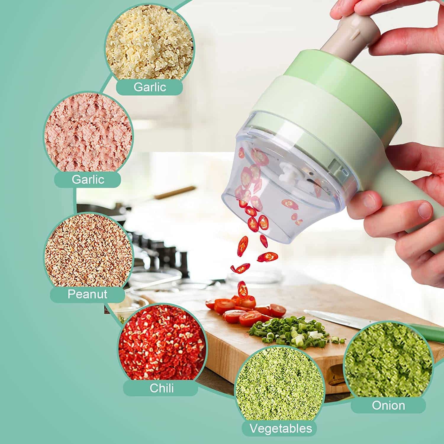 4 in 1 Electric Handheld Cooking Hammer Vegetable Cutter Set Electric Food Chopper Multifunction Vegetable Fruit Slicer