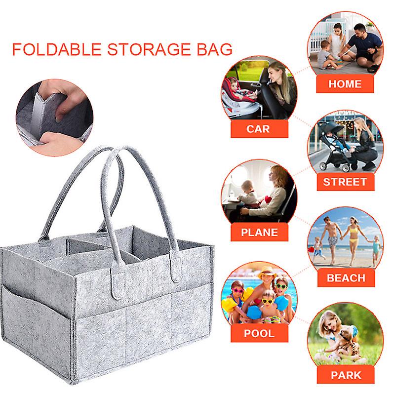 Foldable Baby Diaper Caddy Organizer - Portable Storage Basket - Essential Bag for Nursery, Changing Table and Car - Waterproof Liner Is Great for Storing Diapers, Bottles