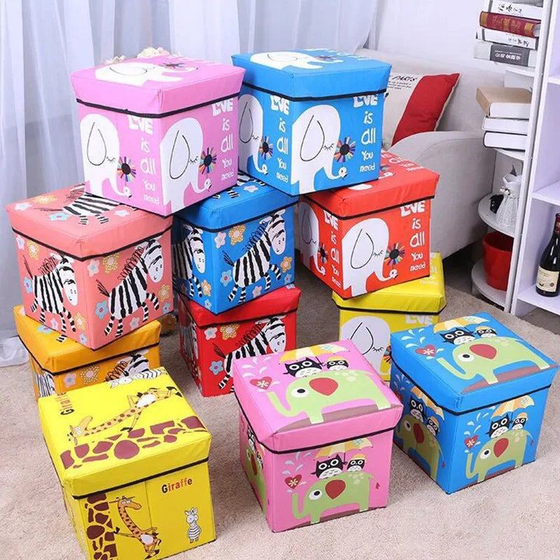 Cartoon Multi-function Storage Stool, Cloth Art Storage Box, Foldable Household Clothing Box, Car Storage Box