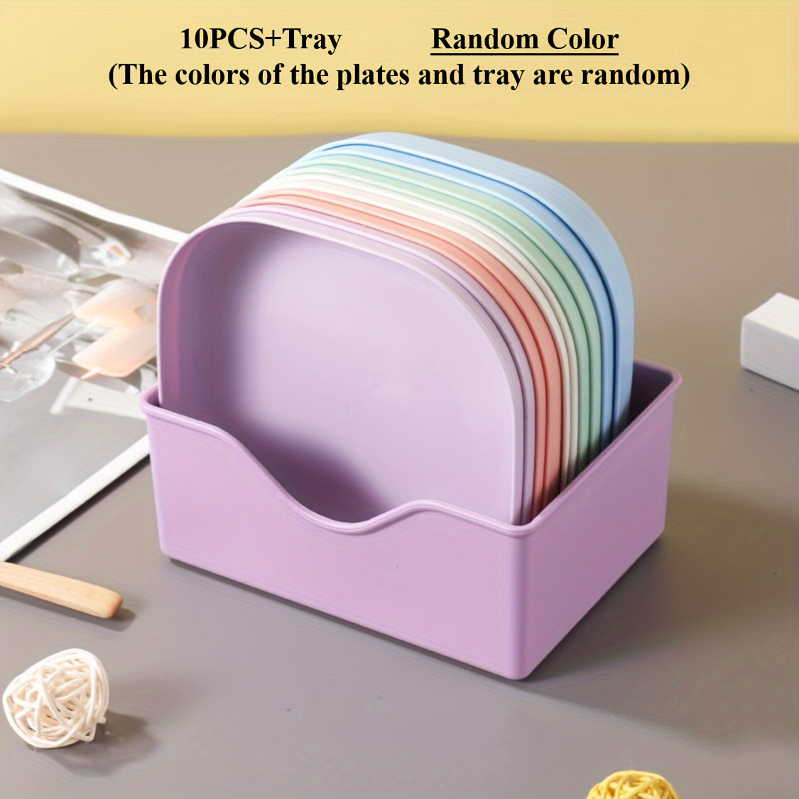 10pcs Plates Set With Holder ( Random Colors )