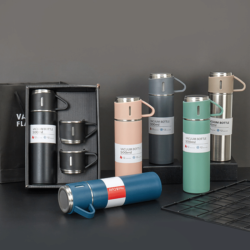 Stainless Steel Vacuum Flask Set 500ml Double Wall Thermos Set Vacuum Flask Gift Set With Double Lids